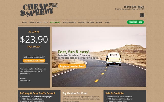 Screenshot of cheapandspeedytrafficschool.com