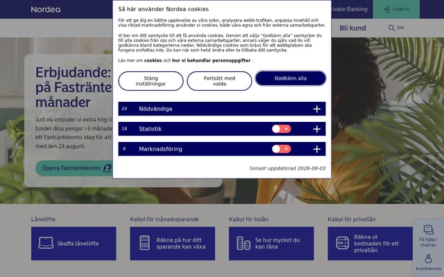 Screenshot of nordea.se