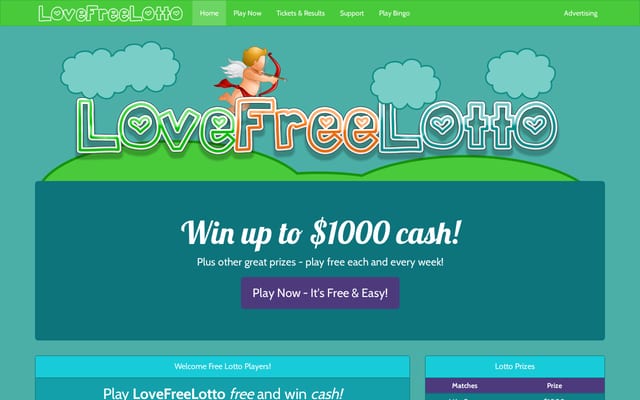 Screenshot of lovefreelotto.com