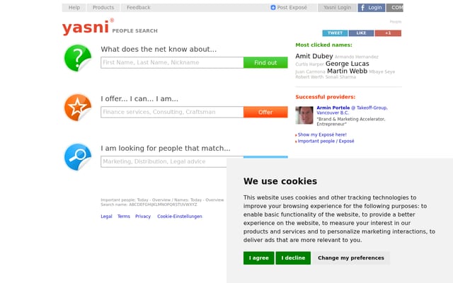 Screenshot of yasni.com