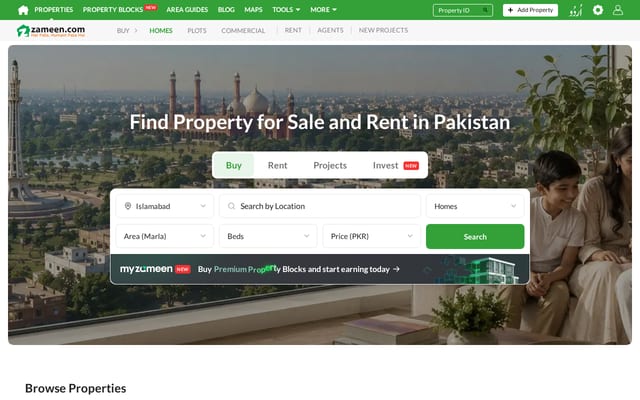 Screenshot of zameen.com