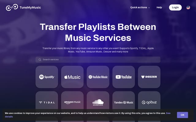 Screenshot of tunemymusic.com