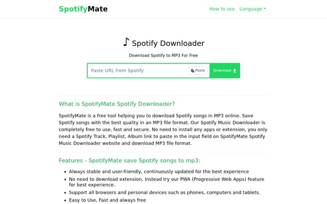Screenshot of spotifymate.com
