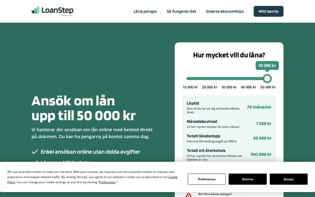 Screenshot of loanstep.se