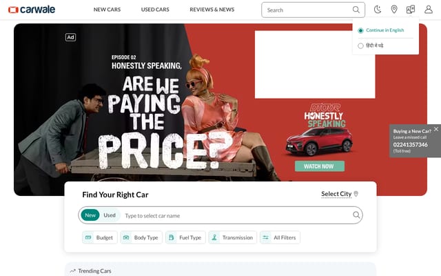 Screenshot of carwale.com