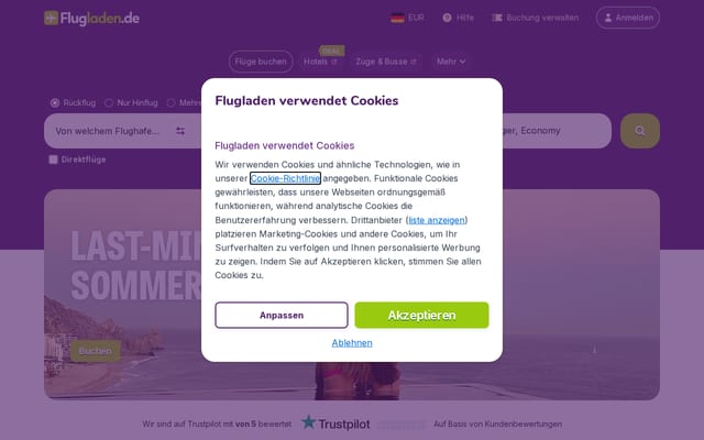 Screenshot of flugladen.de