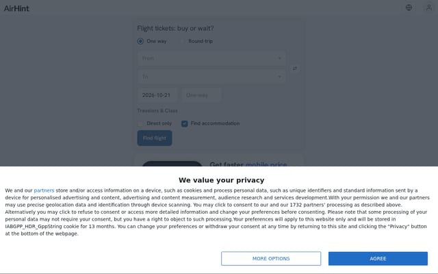 Screenshot of airhint.com