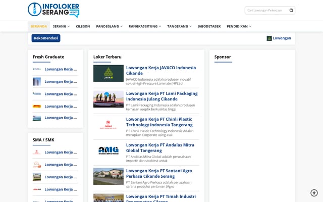 Screenshot of infolokerserang.com