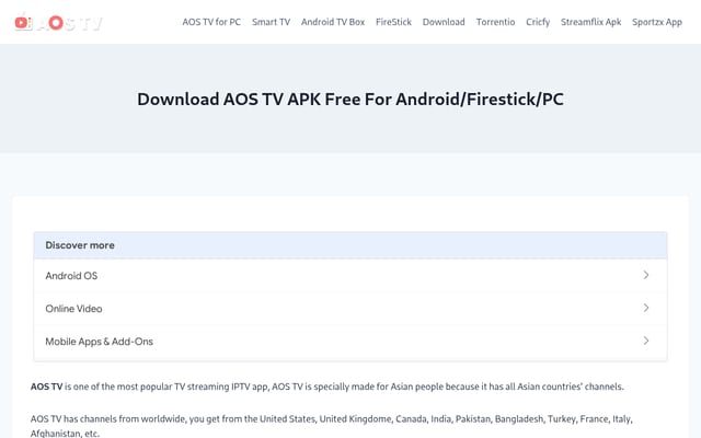 Screenshot of aostv.me