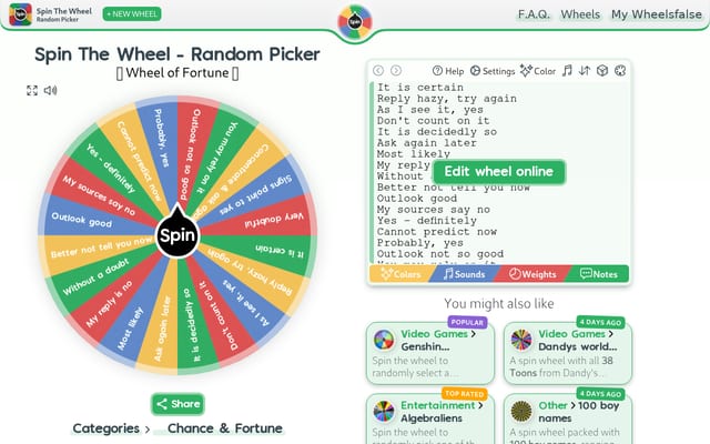 Screenshot of spinthewheel.app