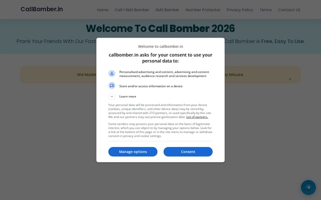 Screenshot of callbomber.in