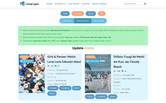 Screenshot of nimegami.com