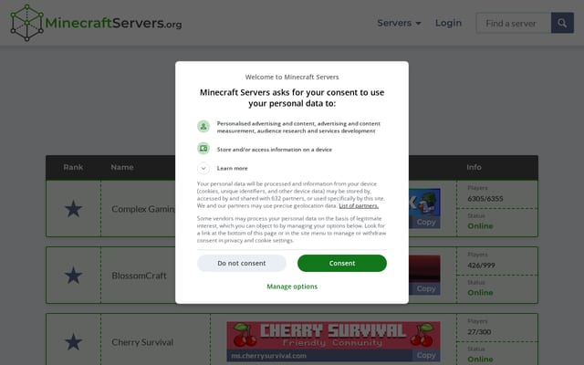 Screenshot of minecraftservers.org