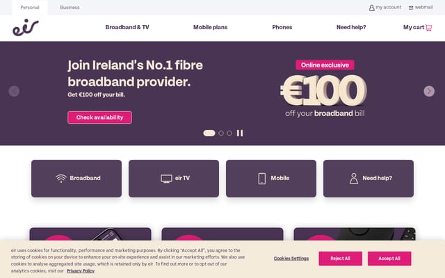 Screenshot of eir.ie