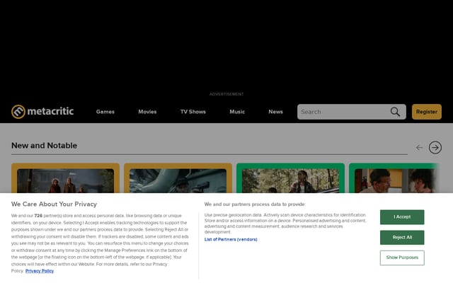 Screenshot of metacritic.com