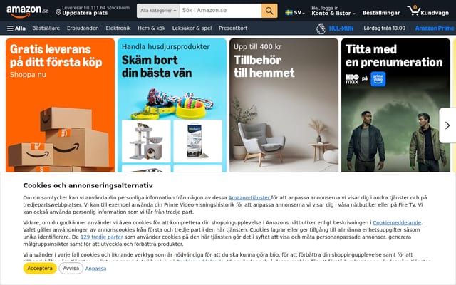 Screenshot of amazon.se