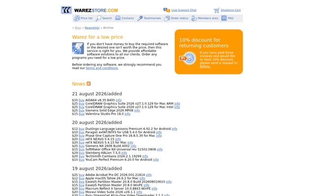 Screenshot of warezstore.com