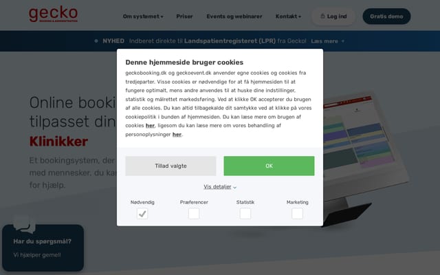 Screenshot of geckobooking.dk