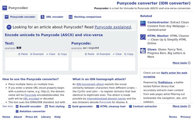 Screenshot of punycoder.com