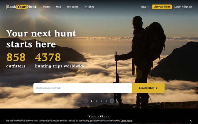Screenshot of bookyourhunt.com