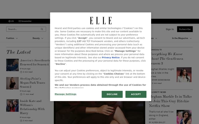 Screenshot of elle.com
