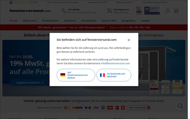Screenshot of fensterversand.com
