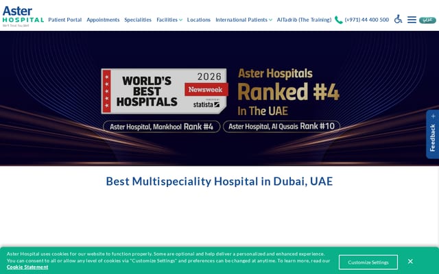 Screenshot of asterhospitals.ae