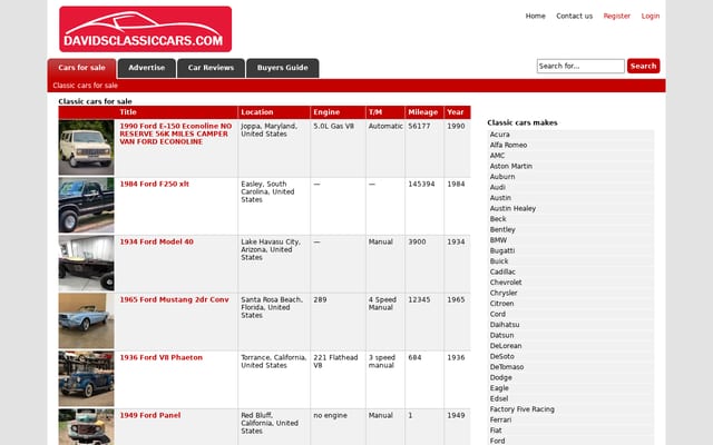 Screenshot of davidsclassiccars.com