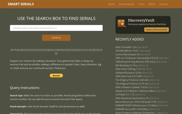 Screenshot of smartserials.com