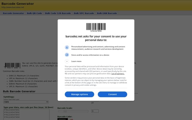 Screenshot of barcodez.net
