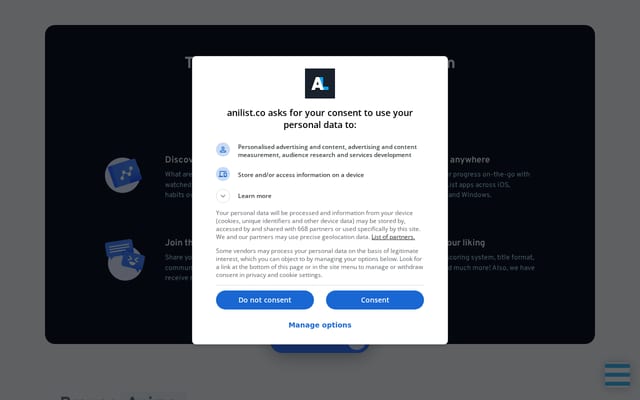 Screenshot of anilist.co