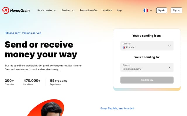 Screenshot of moneygram.com