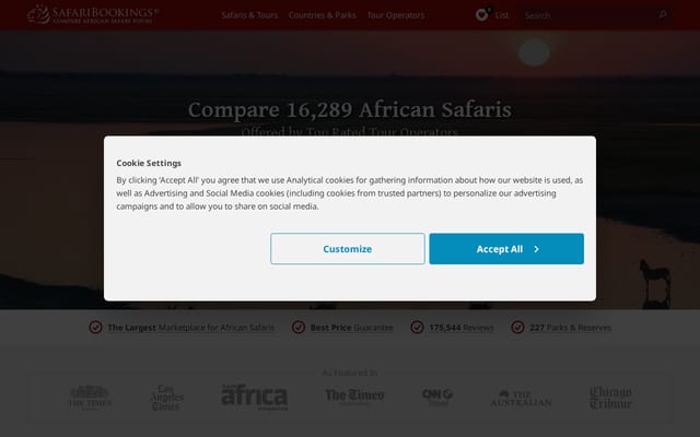 Screenshot of safaribookings.com