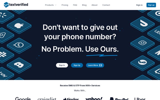 Screenshot of textverified.com