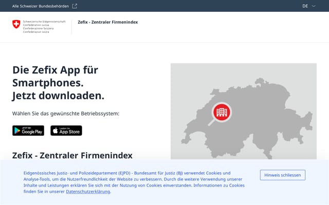 Screenshot of zefixapp.ch