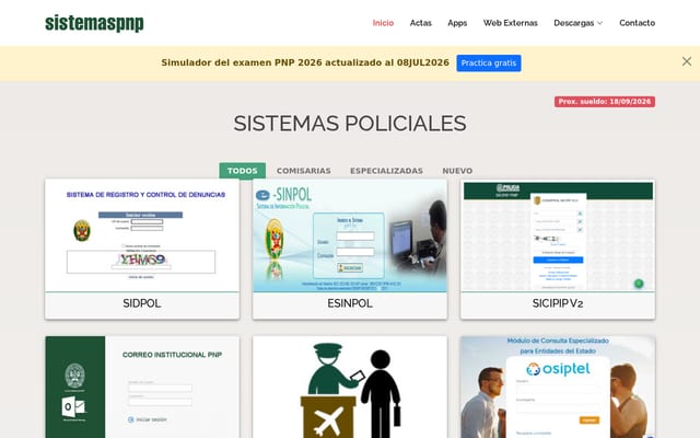 Screenshot of sistemaspnp.com