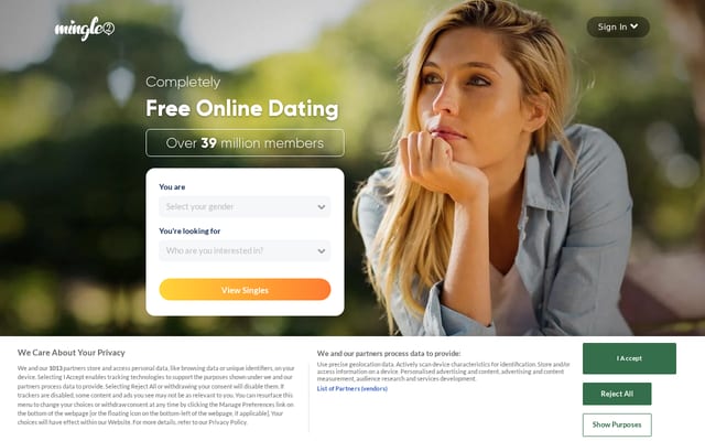 Screenshot of mingle2.com