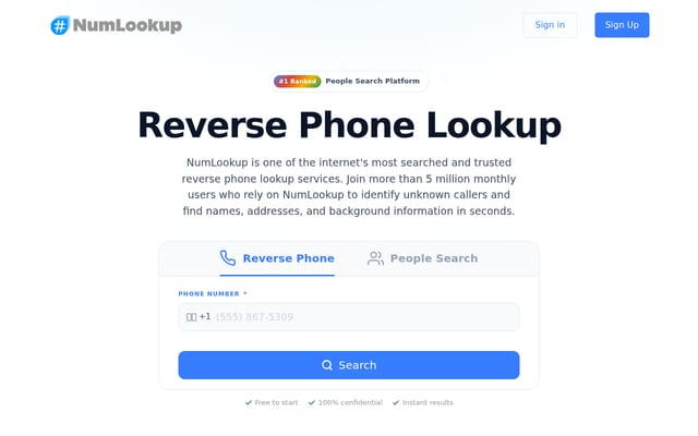 Screenshot of numlookup.com