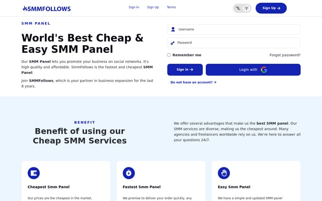 Screenshot of smmfollows.com
