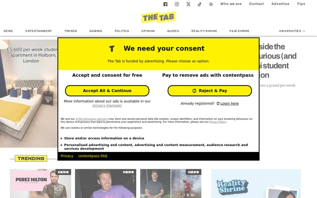 Screenshot of thetab.com