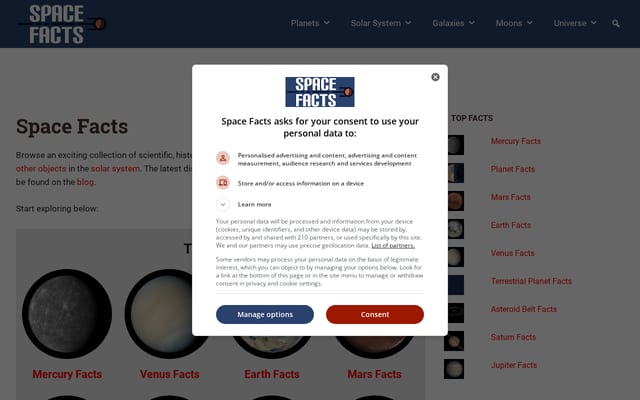 Screenshot of space-facts.com