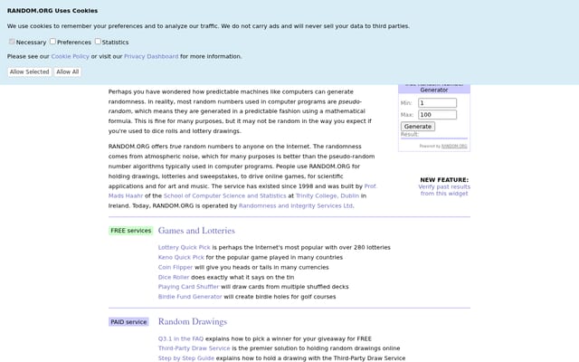 Screenshot of random.org