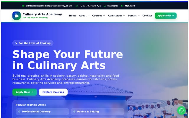 Screenshot of culinaryartsacademy.co.zw