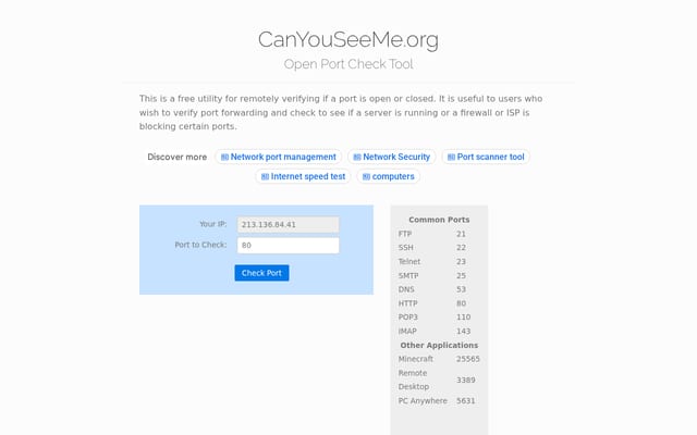 Screenshot of canyouseeme.org