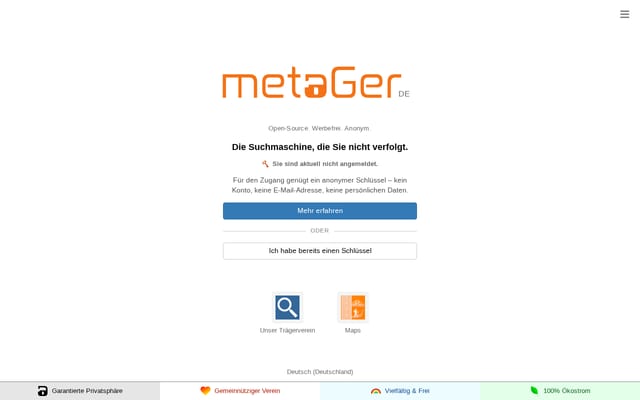 Screenshot of metager.de