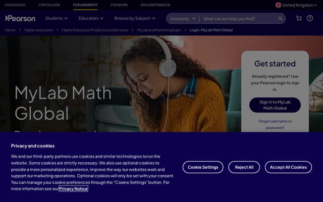 Screenshot of mathxl.com