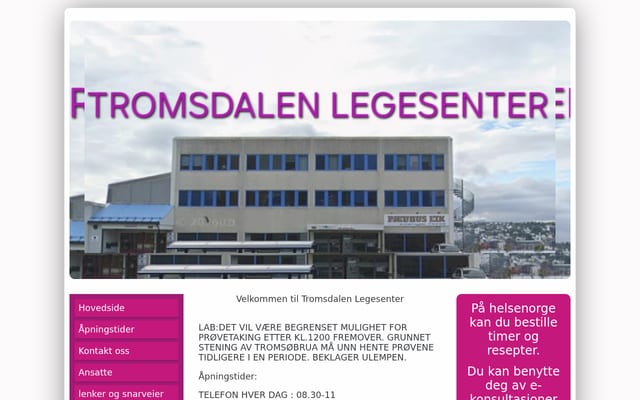 Screenshot of tromsdalenlegesenter.net