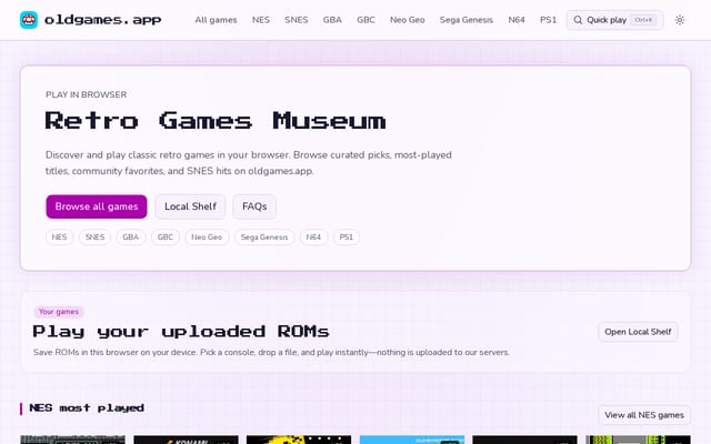 Screenshot of oldgameshelf.com