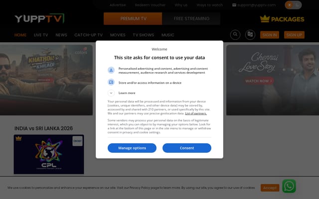 Screenshot of yupptv.com