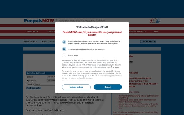 Screenshot of penpalsnow.com